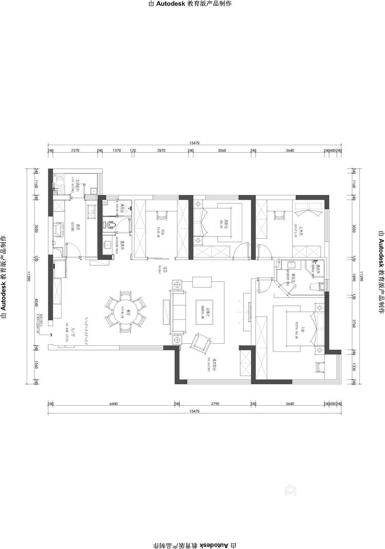 邦泰国际120平三室现代风格效果图-平面设计图及设计说明