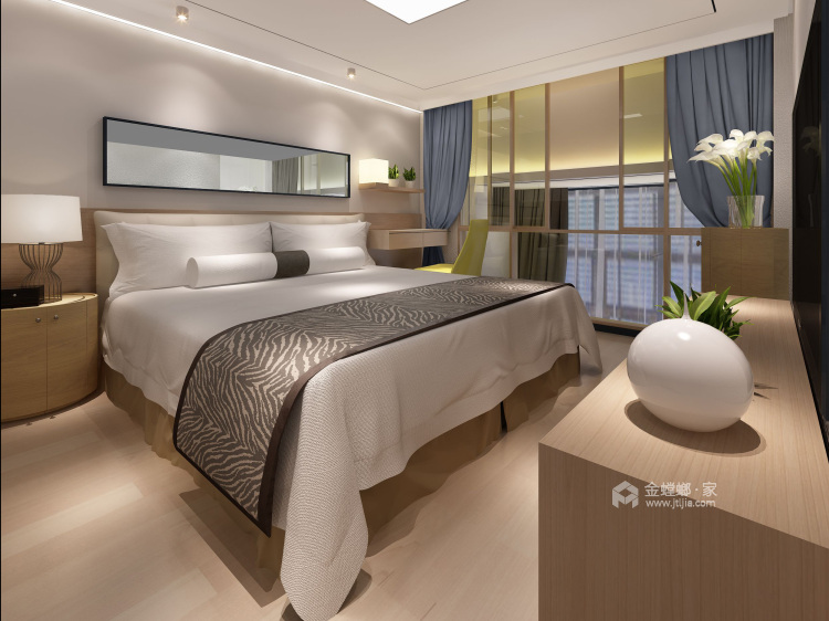 60平两室精致现代风格，优雅低调-卧室效果图及设计说明