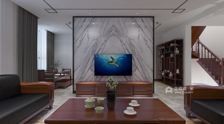 235平新中式，空间留白的韵味-客厅效果图及设计说明