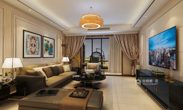 干净优雅浅色系现代风格，174平美居-客厅效果图及设计说明