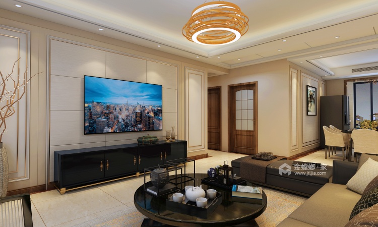 干净优雅浅色系现代风格，174平美居-客厅效果图及设计说明