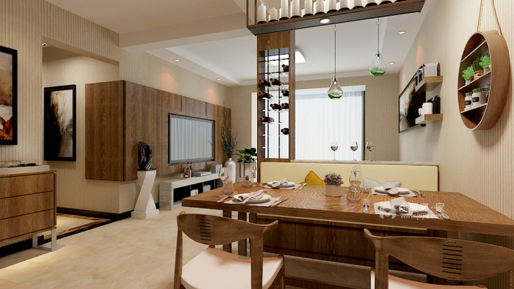 90平现代日式两居，超美超清新的阳光房-餐厅效果图及设计说明