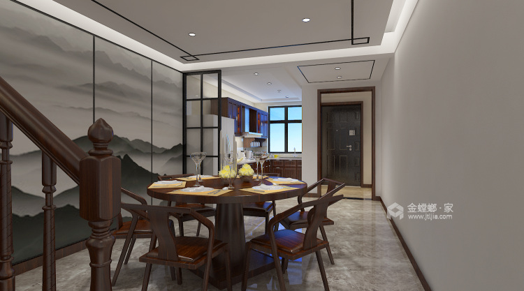 235平新中式，空间留白的韵味-餐厅效果图及设计说明