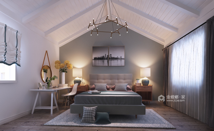 浅色系跃层现代风格，简约大方-卧室效果图及设计说明