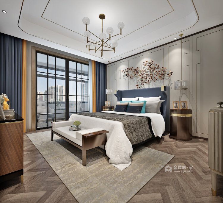 米咖色为主调的200平新中式，跳跃的安静-卧室效果图及设计说明