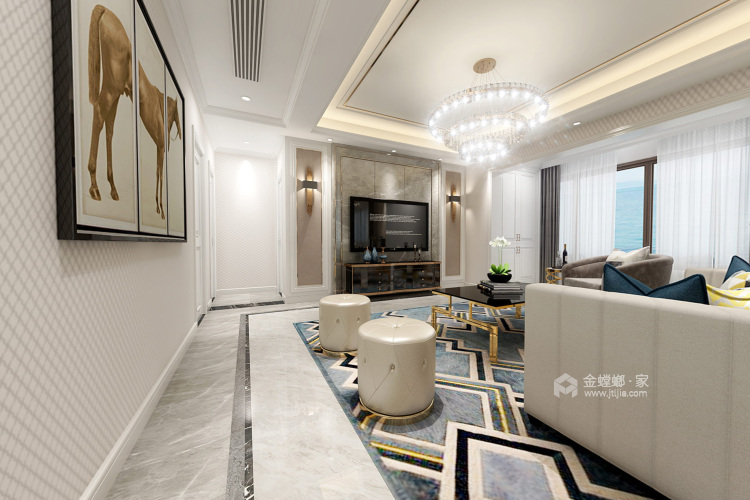 邦泰国际120平三室现代风格效果图-客厅效果图及设计说明