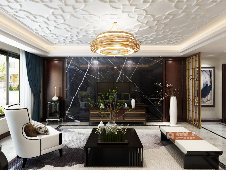 215平米新中式，百看不厌的经典质感-客厅效果图及设计说明