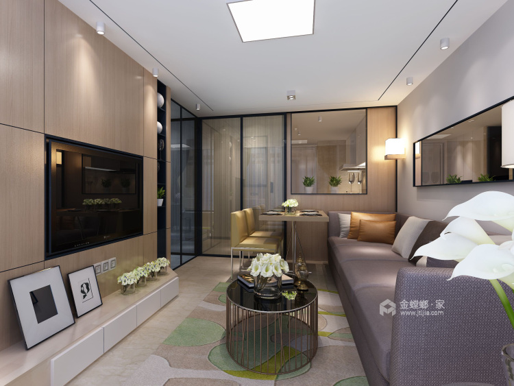 60平两室精致现代风格，优雅低调-客厅效果图及设计说明