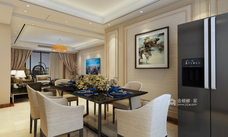 干净优雅浅色系现代风格，174平美居-餐厅效果图及设计说明