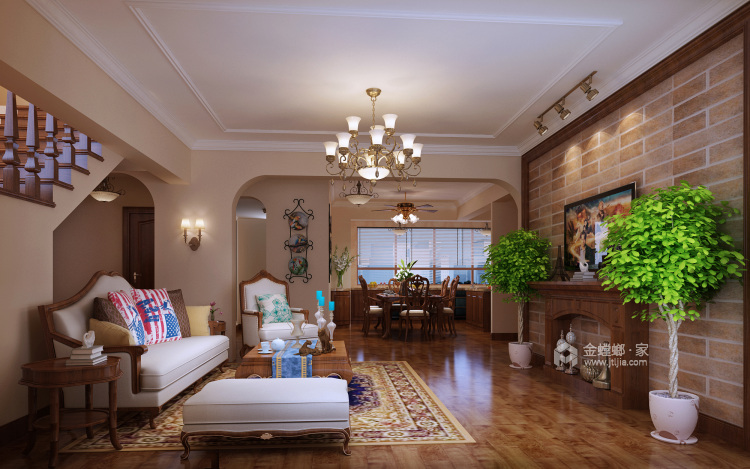 经典的美式风格，古典温馨-客厅效果图及设计说明