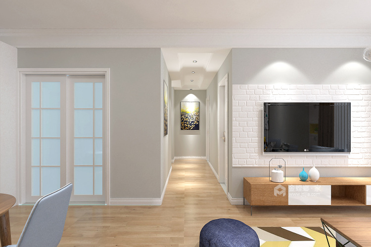灰白+原木色，时尚的现代美居-客厅效果图及设计说明