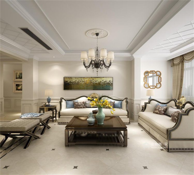 156平浪漫欧式，复古细腻美学居家-客厅效果图及设计说明