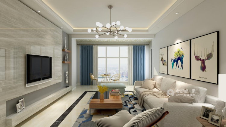精致又简约的149平现代美居-客厅效果图及设计说明