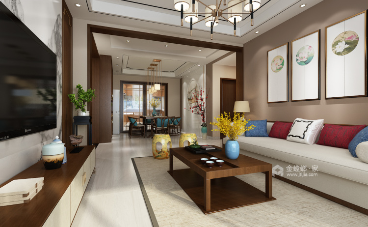 130平个性复古风 实用设计宅-客厅效果图及设计说明