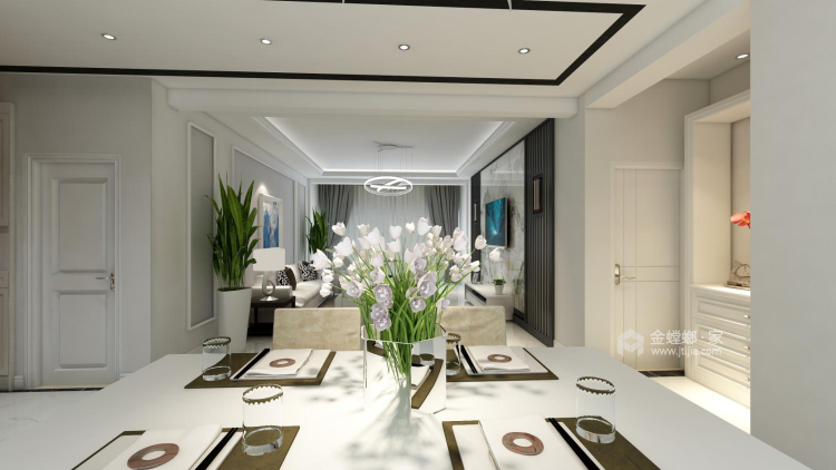 白色铺陈新中式风格，传统与时尚兼顾-餐厅效果图及设计说明