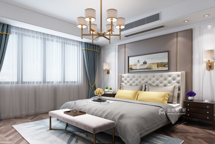 精致又简约的149平现代美居-卧室效果图及设计说明