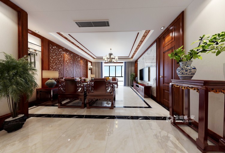 183平中式风格，演绎庄重与优雅-客厅效果图及设计说明