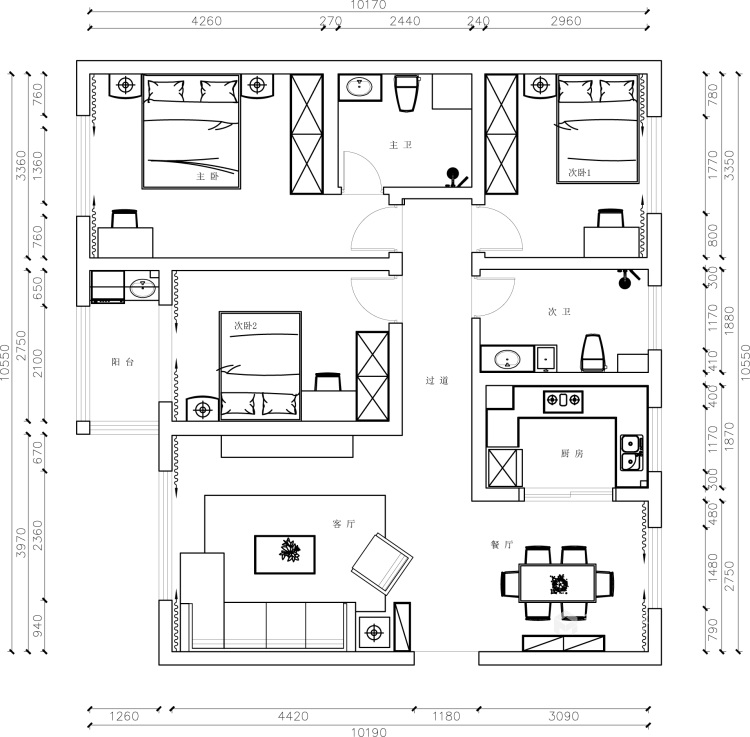 龙之光140平三室简洁明快现代风格-平面设计图及设计说明