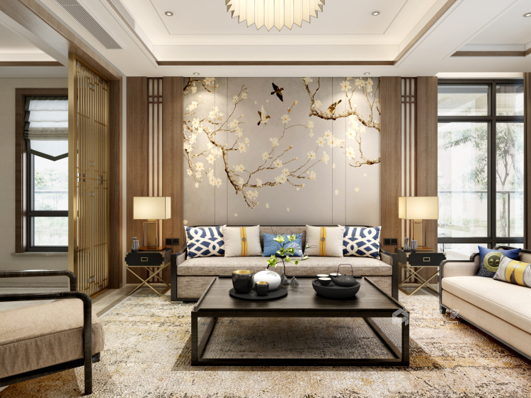 260平新中式别墅，木质精致魅力-客厅效果图及设计说明