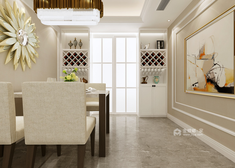 143平时尚现代四室，质感选材用色鲜明-餐厅效果图及设计说明