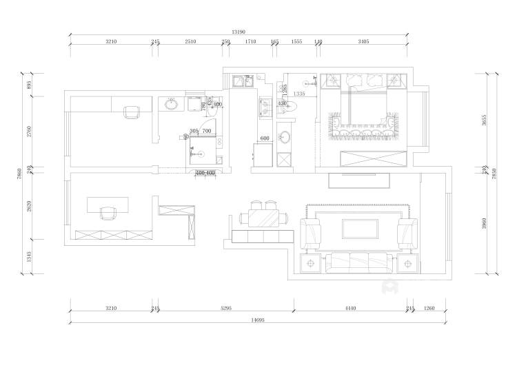 新中式三居室 各背景异曲同工之妙-平面设计图及设计说明