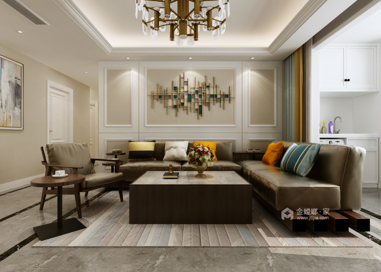 143平时尚现代四室，质感选材用色鲜明-客厅效果图及设计说明