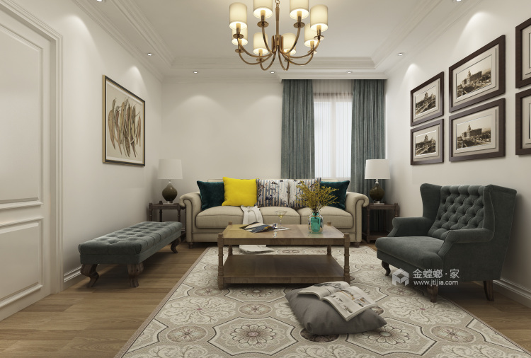 155平米轻奢美式三居 华丽温馨自然舒适-客厅效果图及设计说明