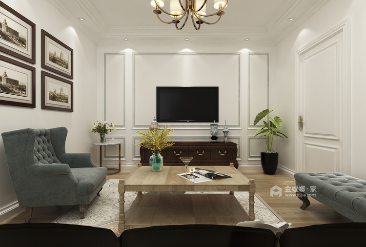 155平米轻奢美式三居 华丽温馨自然舒适-客厅效果图及设计说明