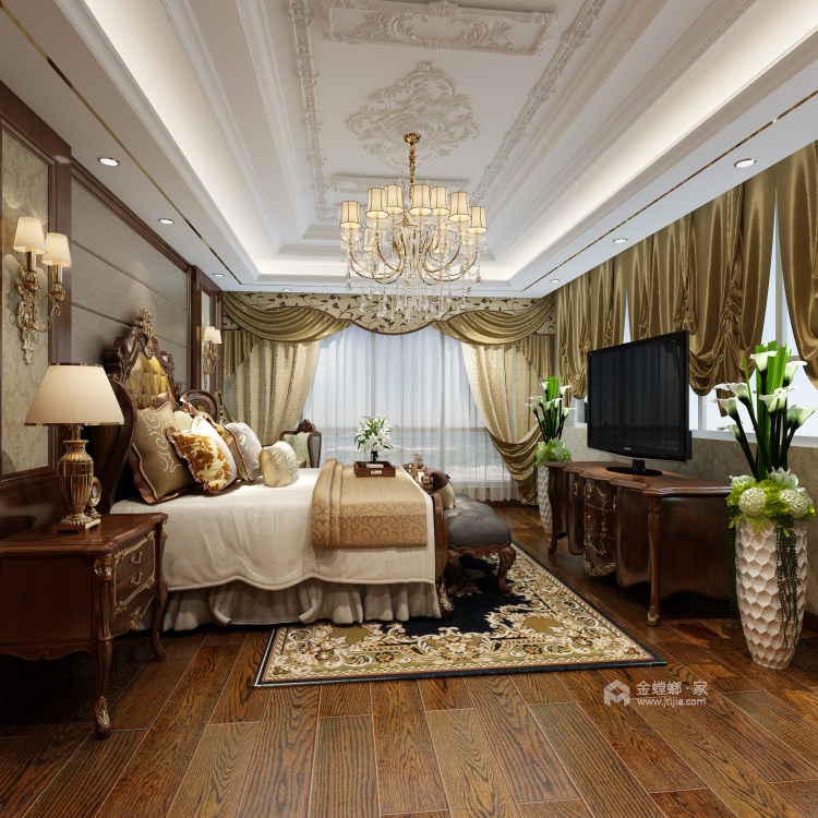 220平大气美式风格，简洁优雅-卧室效果图及设计说明