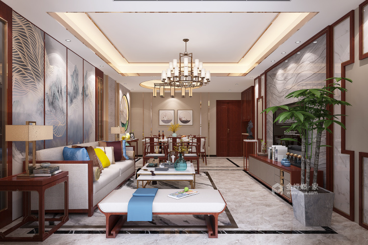 北滨上院136平浅色新中式美居大赏-客厅效果图及设计说明