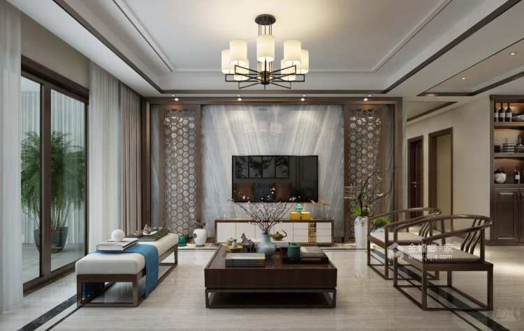 给你这样的新中式风格，大气又温暖-客厅效果图及设计说明
