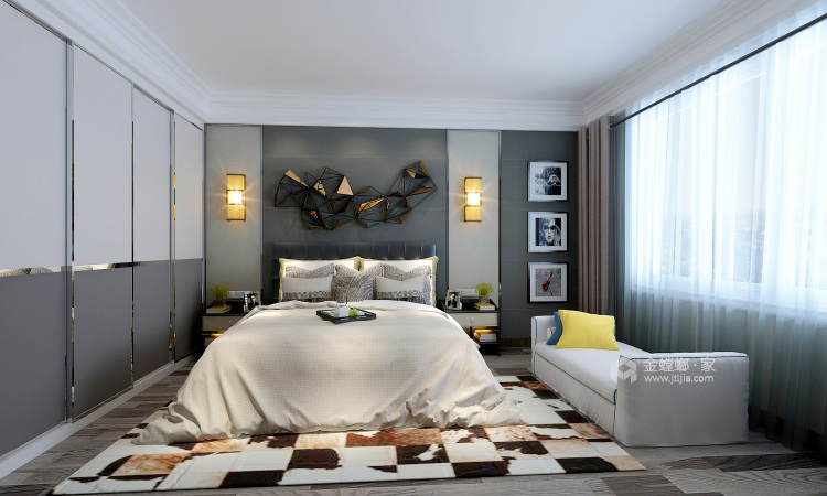 大理石背景墙+艺术气息橡木色，打造空间魅力-卧室效果图及设计说明