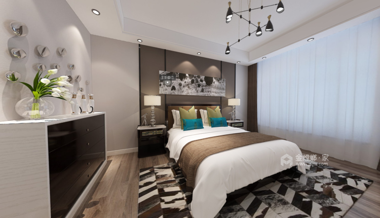 沉稳冷色系现代风格，轻奢的居家梦想-卧室效果图及设计说明