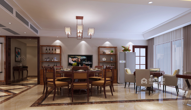 雅居乐蔚蓝252平新中式风，沉稳优雅-餐厅效果图及设计说明