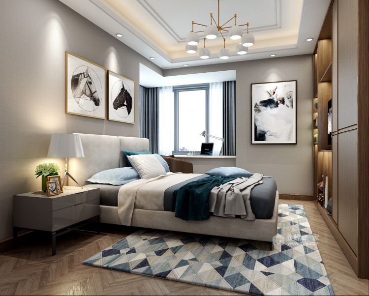 邦泰国际120平三室现代风格效果图-卧室效果图及设计说明