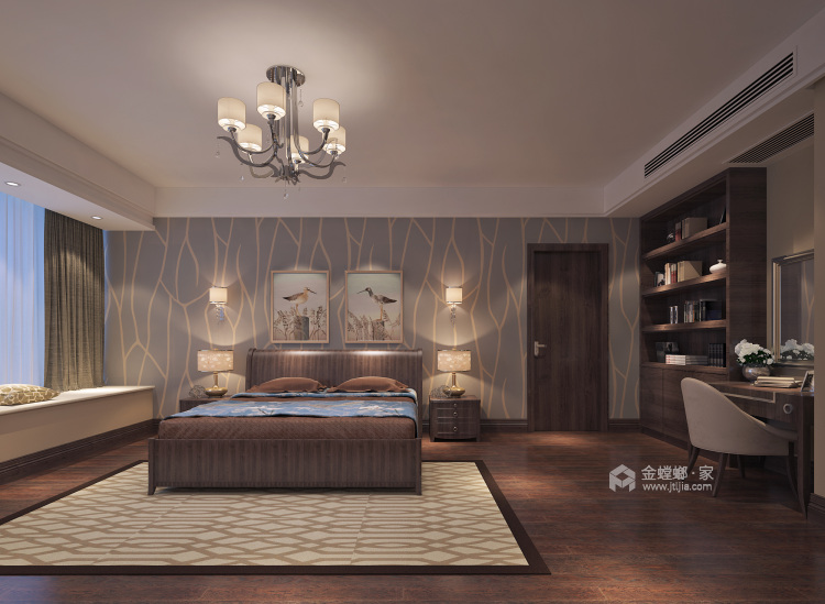 雅居乐蔚蓝252平现代风格，灰色调简约风-卧室效果图及设计说明