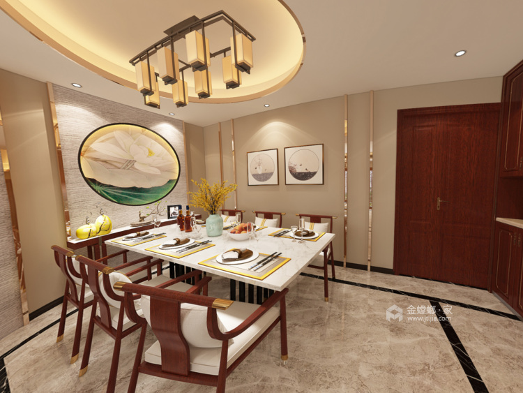 北滨上院136平浅色新中式美居大赏-餐厅效果图及设计说明