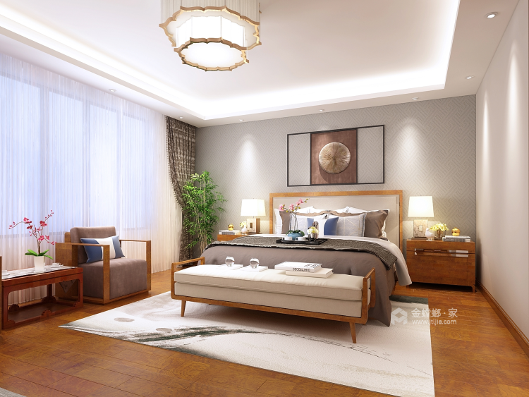 这款新中式有黄河的大气-卧室效果图及设计说明