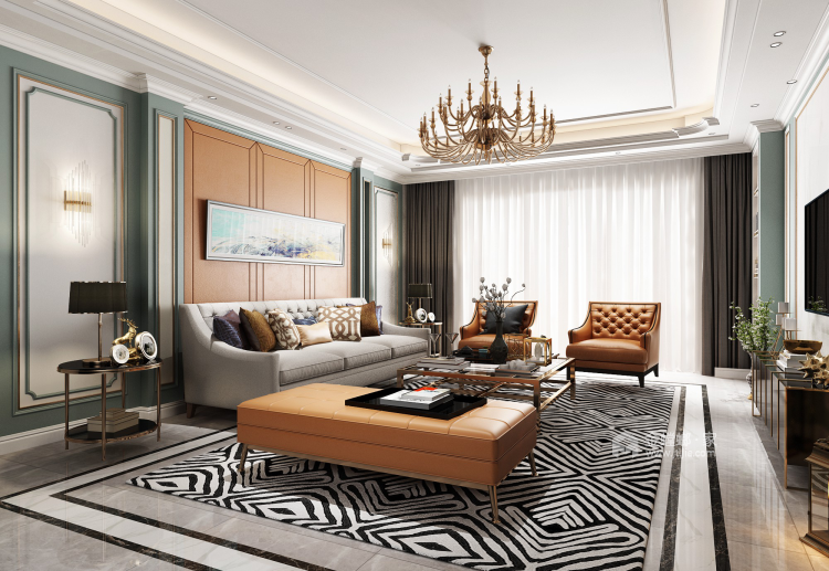 178平现代港式轻奢风格，大气时尚-客厅效果图及设计说明