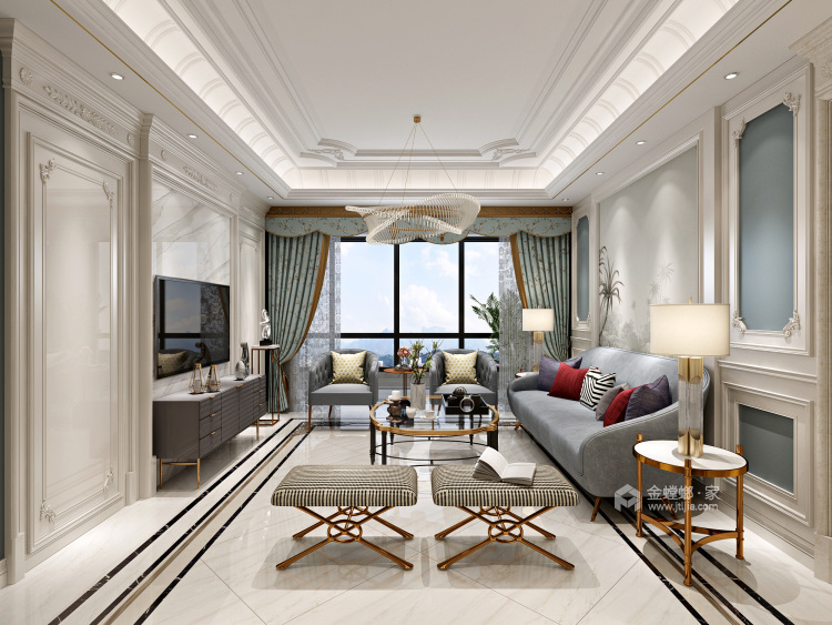 124平轻奢质感欧式风格，演绎浪漫法式优雅-客厅效果图及设计说明