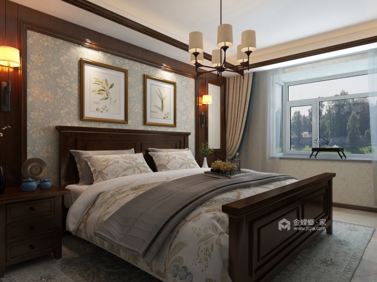 中美混搭轻美式风格，典雅奢华-卧室效果图及设计说明