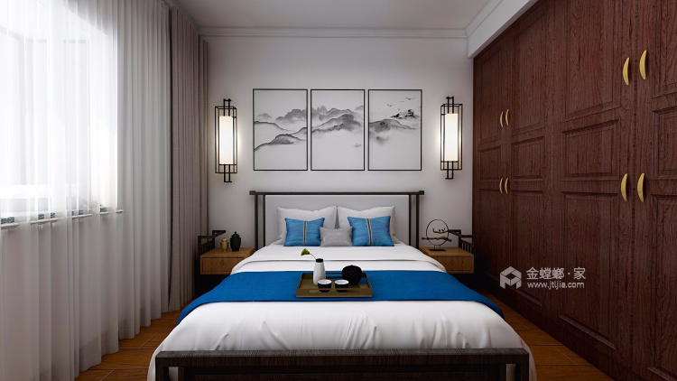 传统和古典融合的新中式-卧室效果图及设计说明