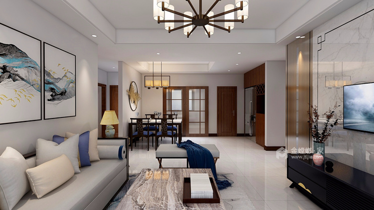 传统和古典融合的新中式-客厅效果图及设计说明