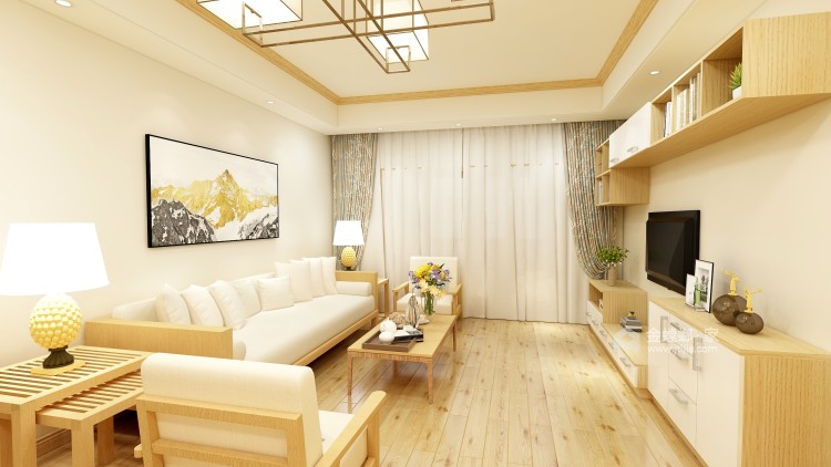 悠然自得的禅意日式风-客厅效果图及设计说明
