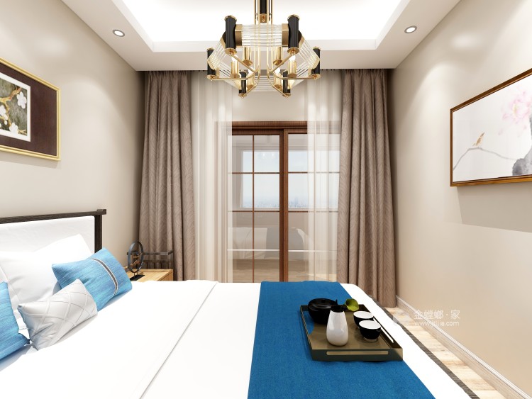 素雅的色调搭配木饰的新中式-卧室效果图及设计说明