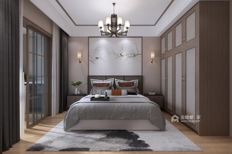 外滩府116平新中式风格-卧室效果图及设计说明