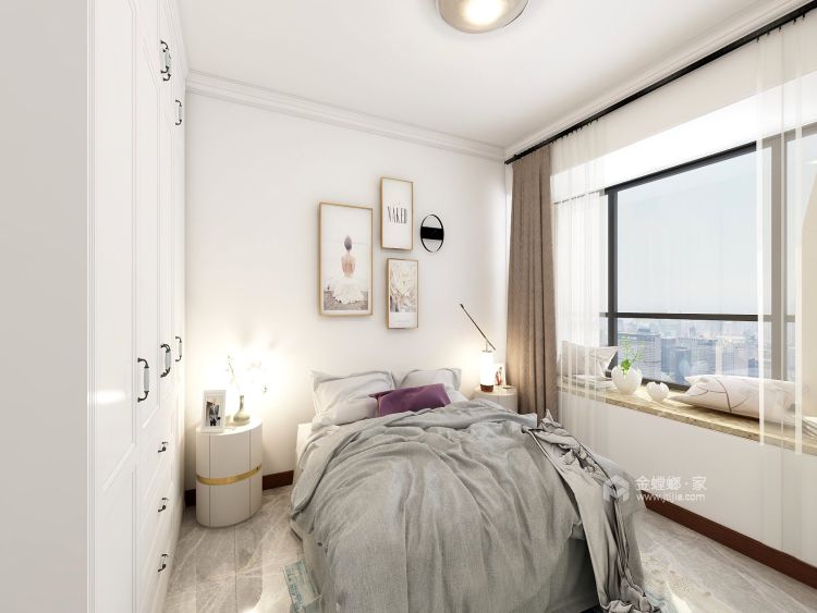 95平中性色打造简洁清澈北欧风-卧室效果图及设计说明