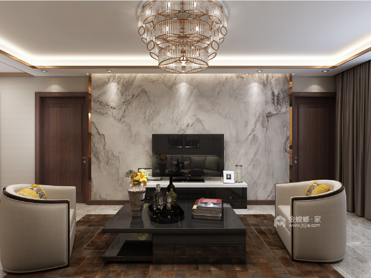 95平华业玫瑰东方装修案例-客厅效果图及设计说明