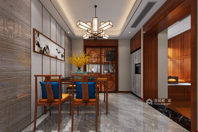 在新中式风格的家里 邂逅素心向阳的生活~-餐厅效果图及设计说明