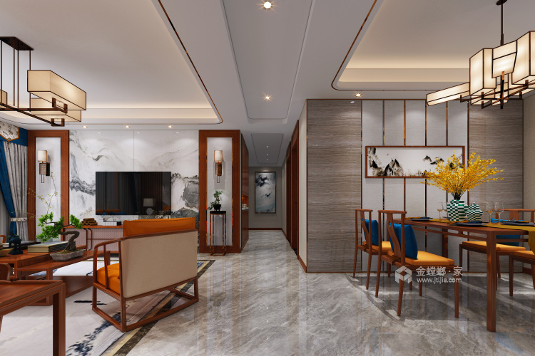 在新中式风格的家里 邂逅素心向阳的生活~-客厅效果图及设计说明